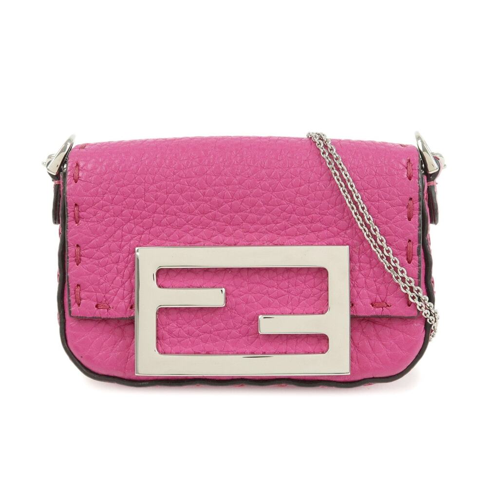 7413 - Fendi Nano Baguette Leather Mini Chain Shoulder Bag Charm